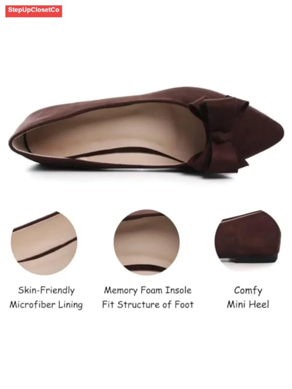 Faux Suede Pointed Toe Bow-Knot Ballet Flats